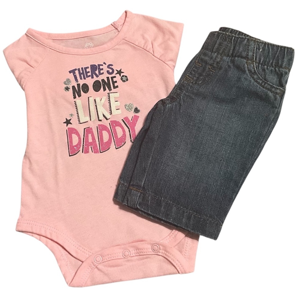 “There’s No One Like Daddy” Long Sleeve Onesie & Denim Shorts Outfit